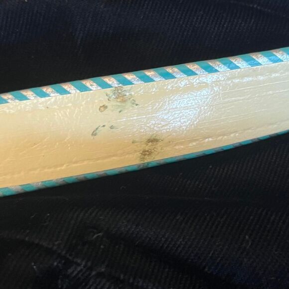 Teal Leather Engraved Vtg Belt W/ Silver & Gold Silver Tone Arrow Shape 6.5